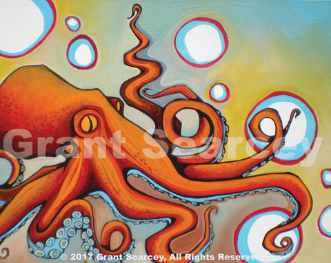 Orange Octopus with Bubbles