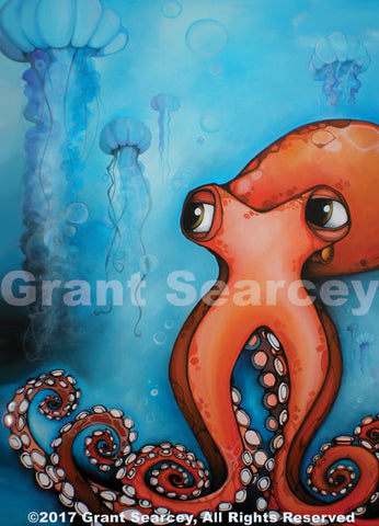 Red Octopus with Jellyfish